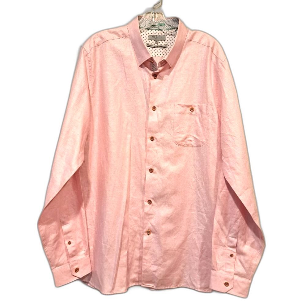 Ted Baker London Linen Cotton Pale Pink Long Sleeve Button-Up Shirt Womens sz 14